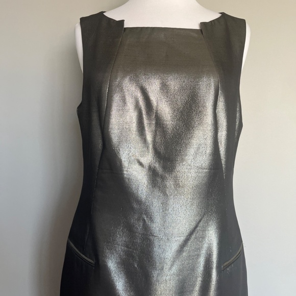 HUGO BOSS Dajena1 Silver Shimmer Cocktail Silk Sheath Pencil Sleeveles Dress - Picture 5 of 15